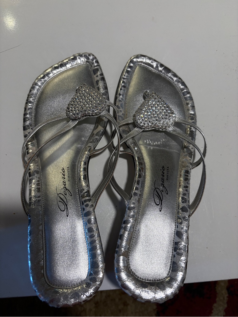 Silver Rhinestone Heart Slide Sandals